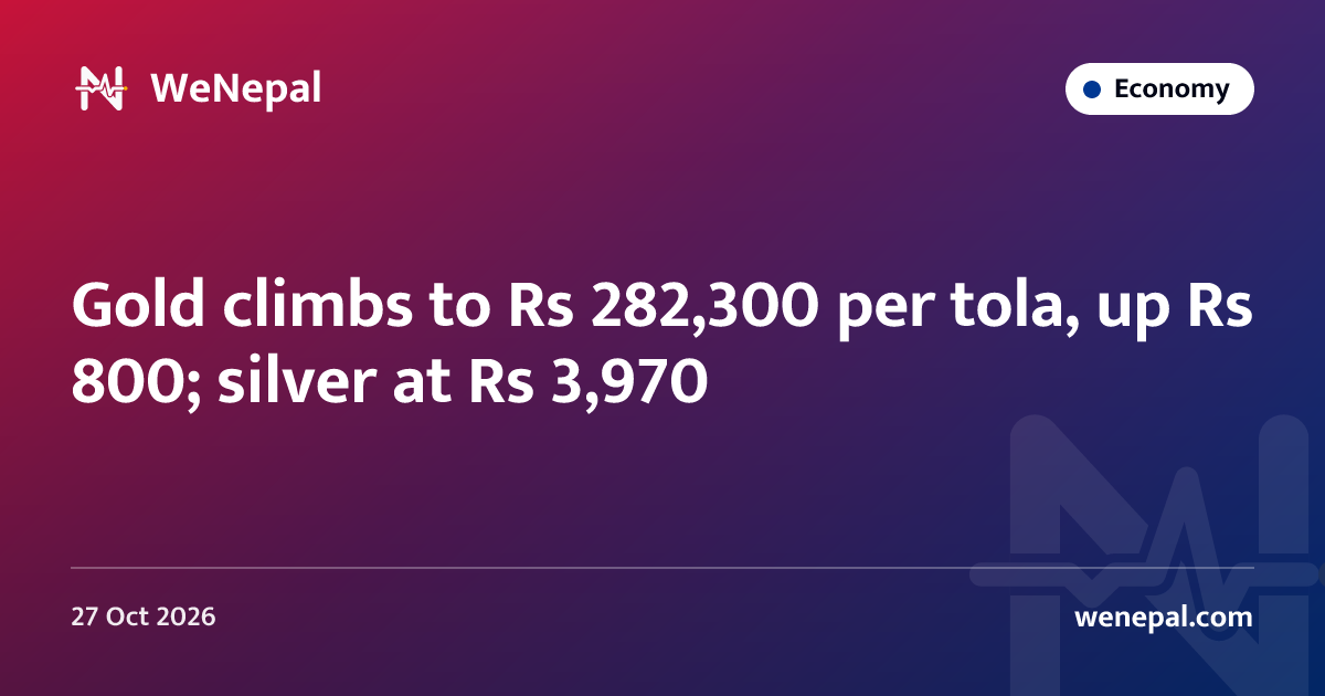 Gold climbs to Rs 282,300 per tola, up Rs 800; silver at Rs 3,970