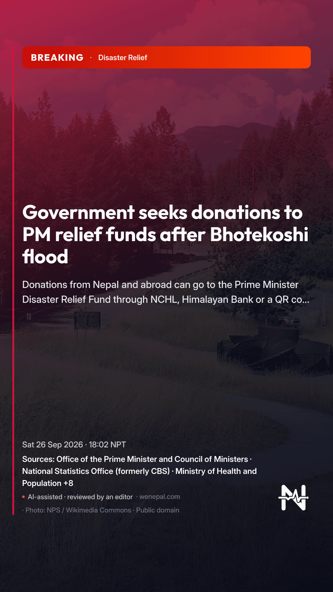 Government seeks donations to PM relief funds after Bhotekoshi flood