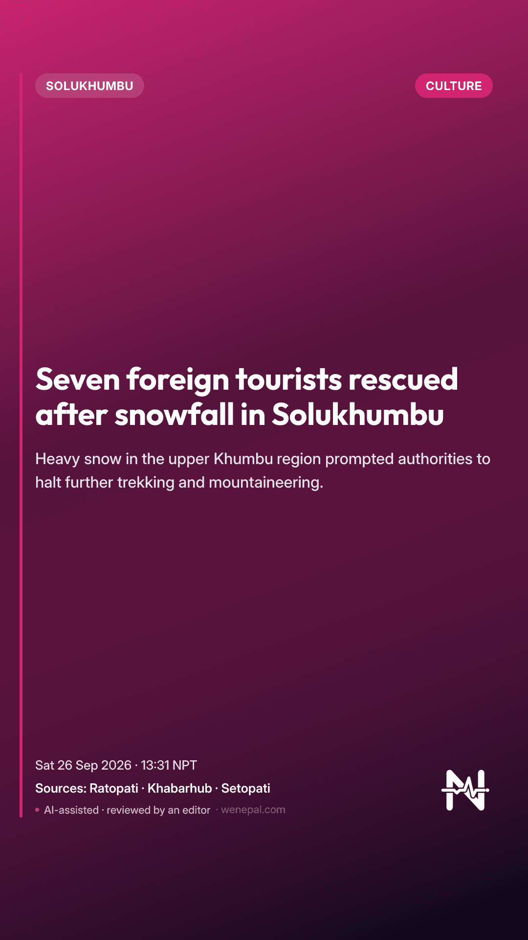 Seven foreign tourists rescued after snowfall in Solukhumbu