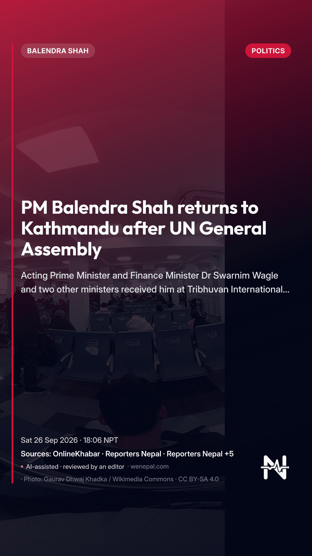 PM Balendra Shah returns to Kathmandu after UN General Assembly
