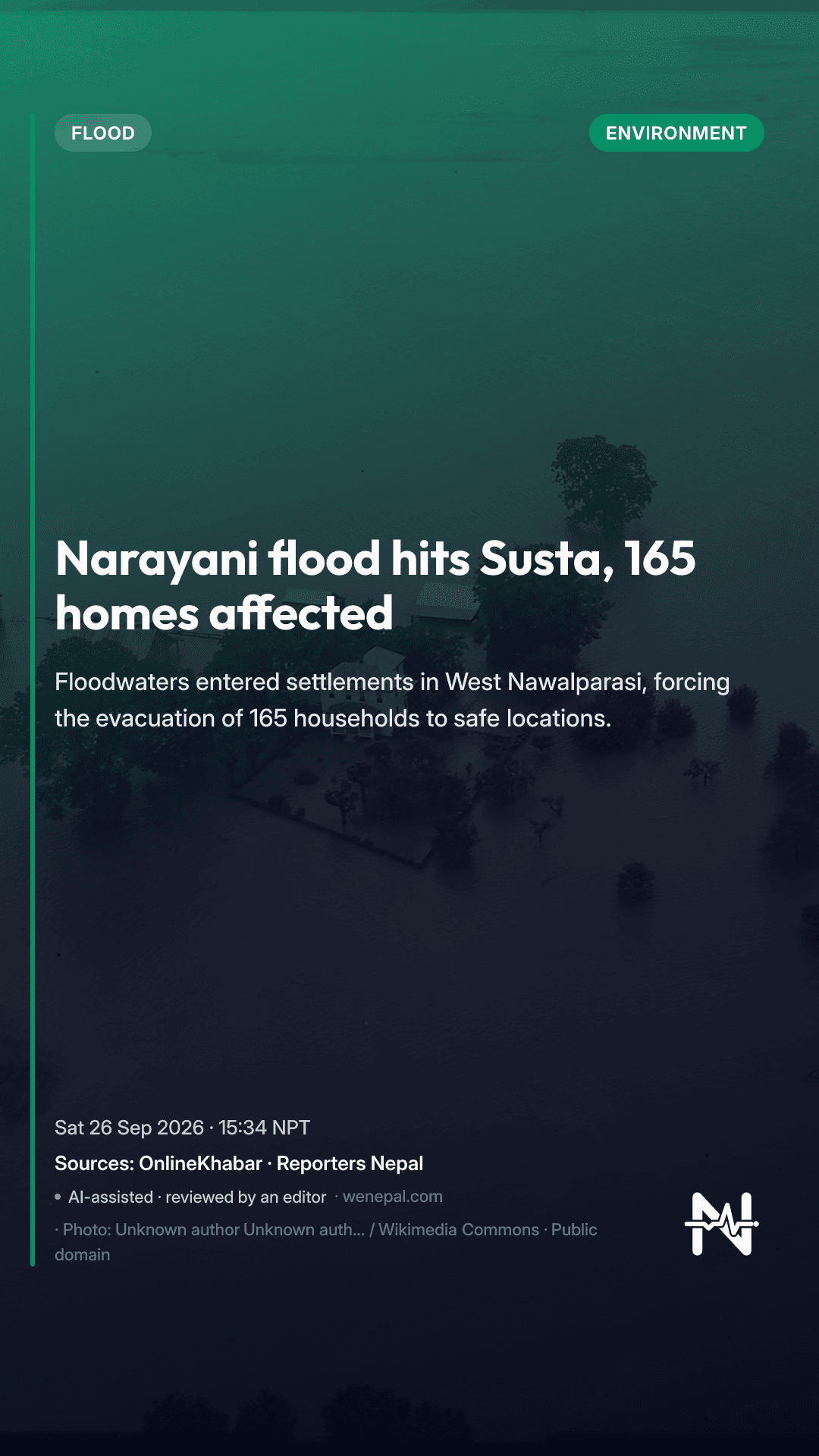 Narayani flood hits Susta, 165 homes affected