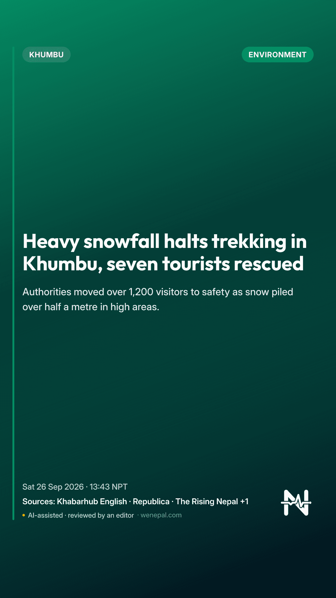 Heavy snowfall halts trekking in Khumbu, seven tourists rescued