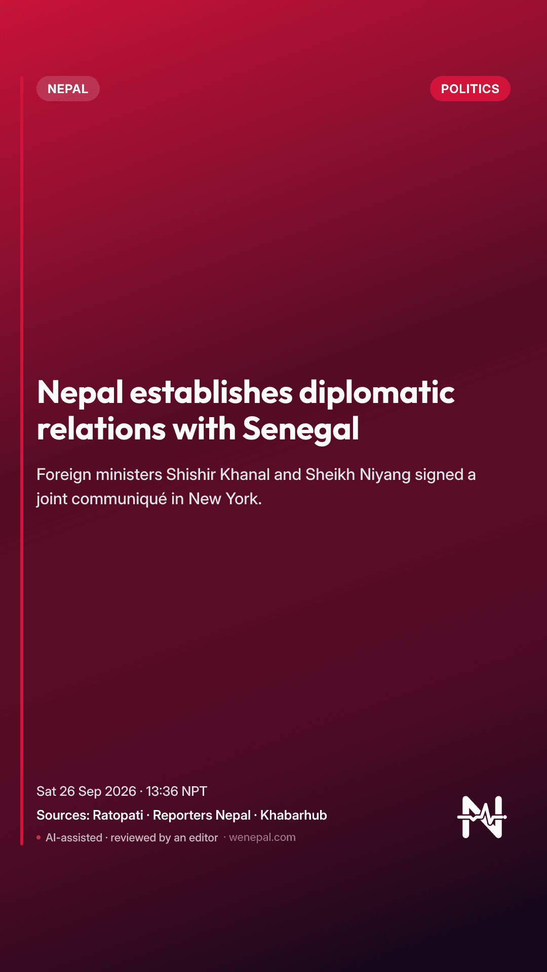 Nepal establishes diplomatic relations with Senegal