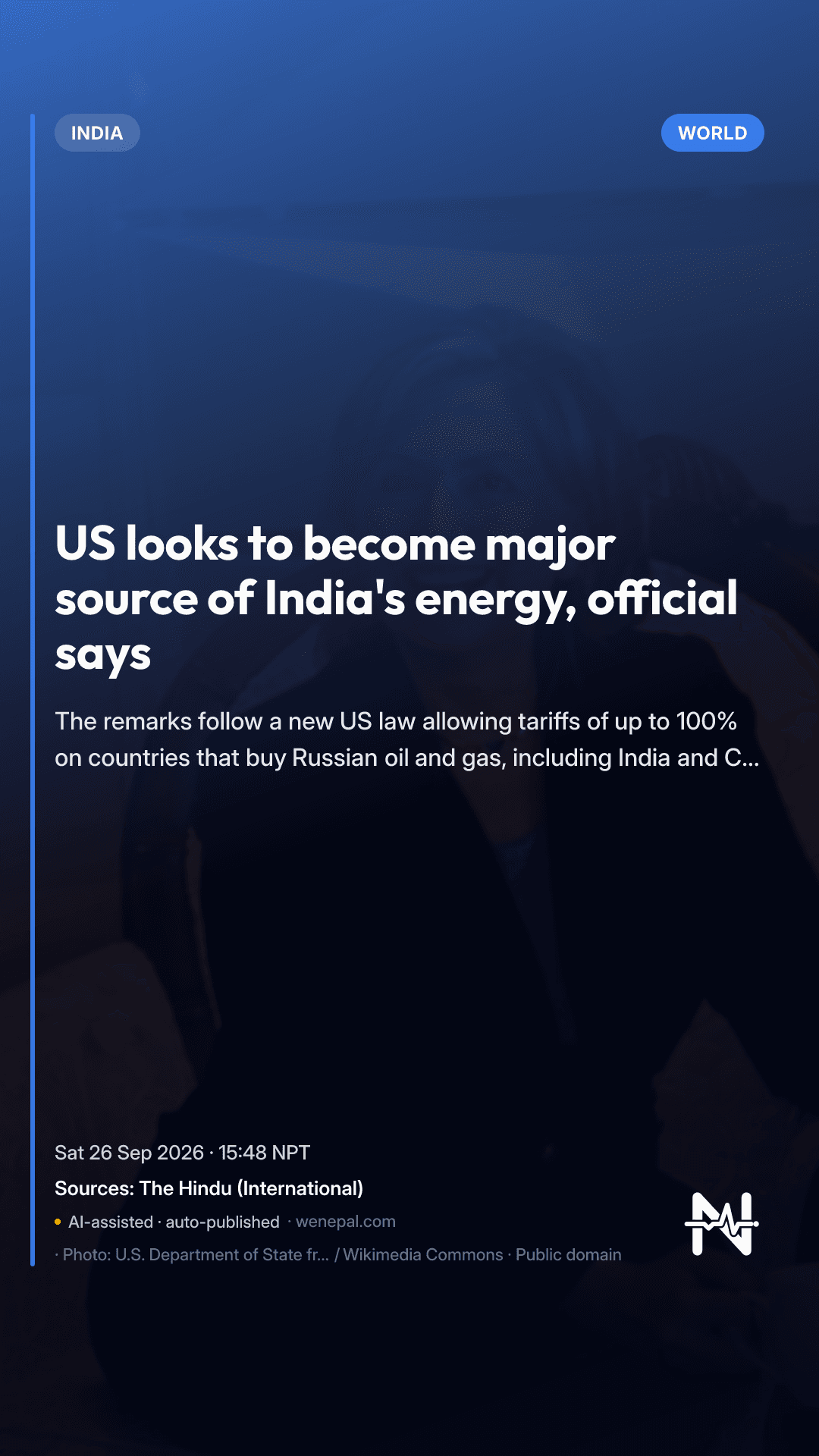 US looks to become major source of India's energy, official says