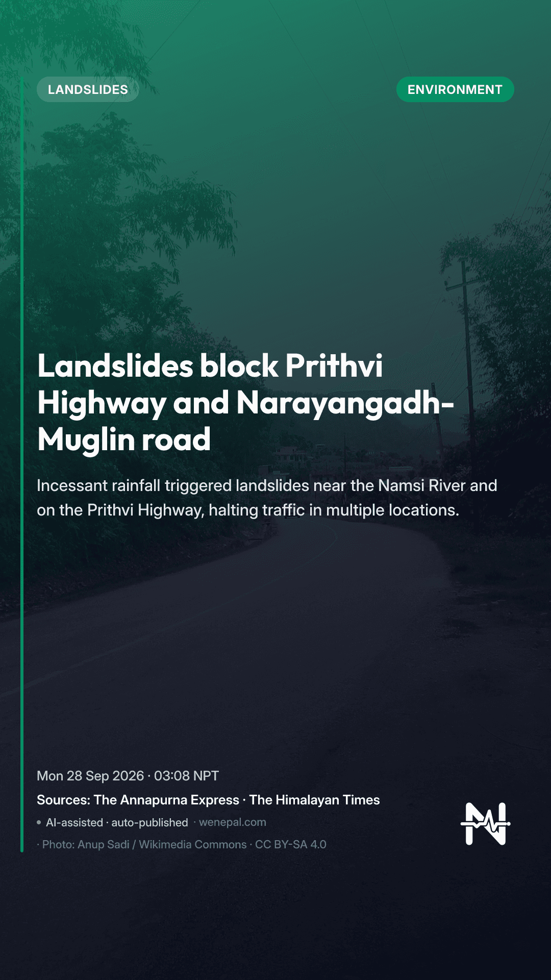 Landslides block Prithvi Highway and Narayangadh-Muglin road