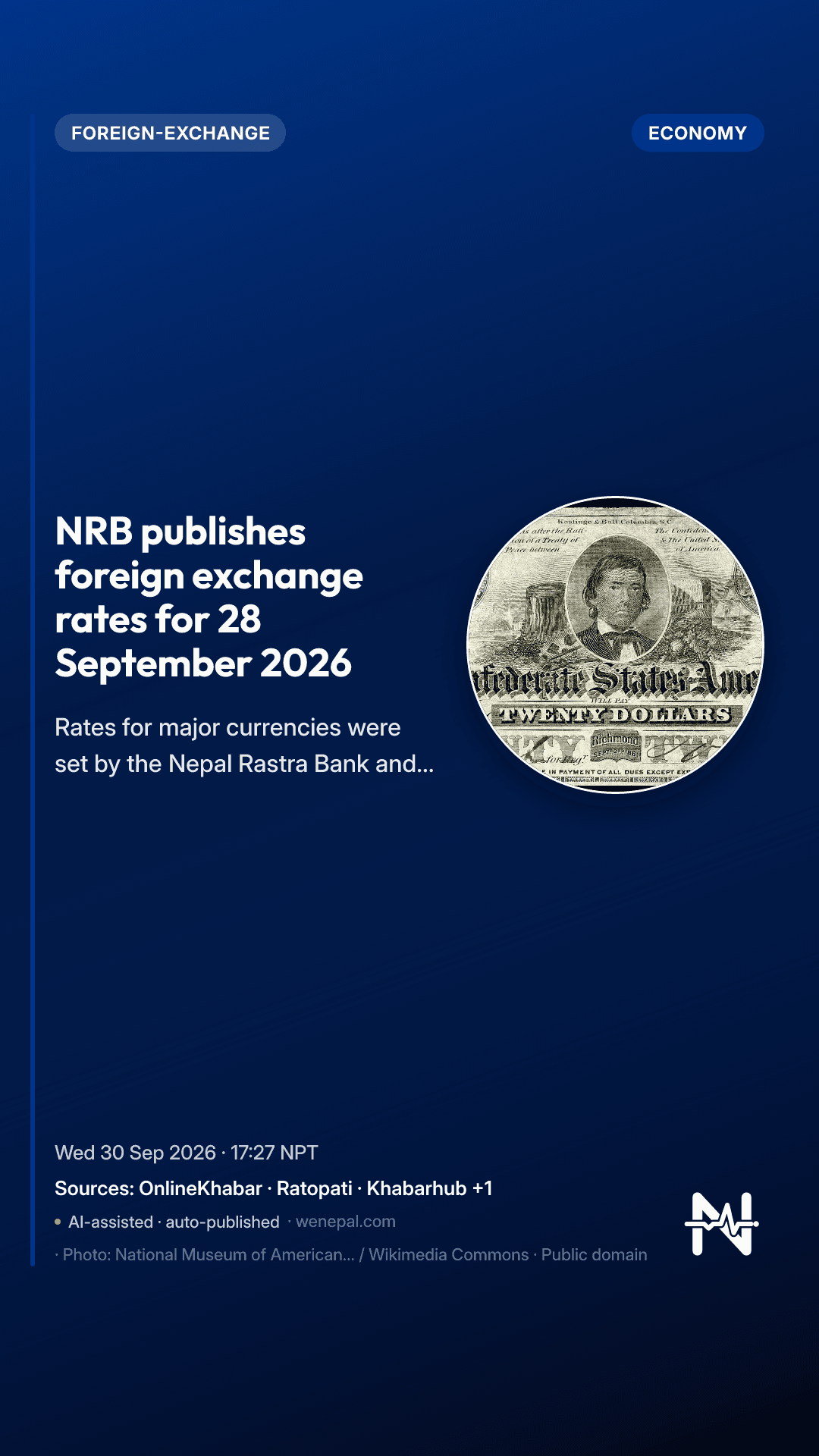 NRB publishes foreign exchange rates for 28 September 2026