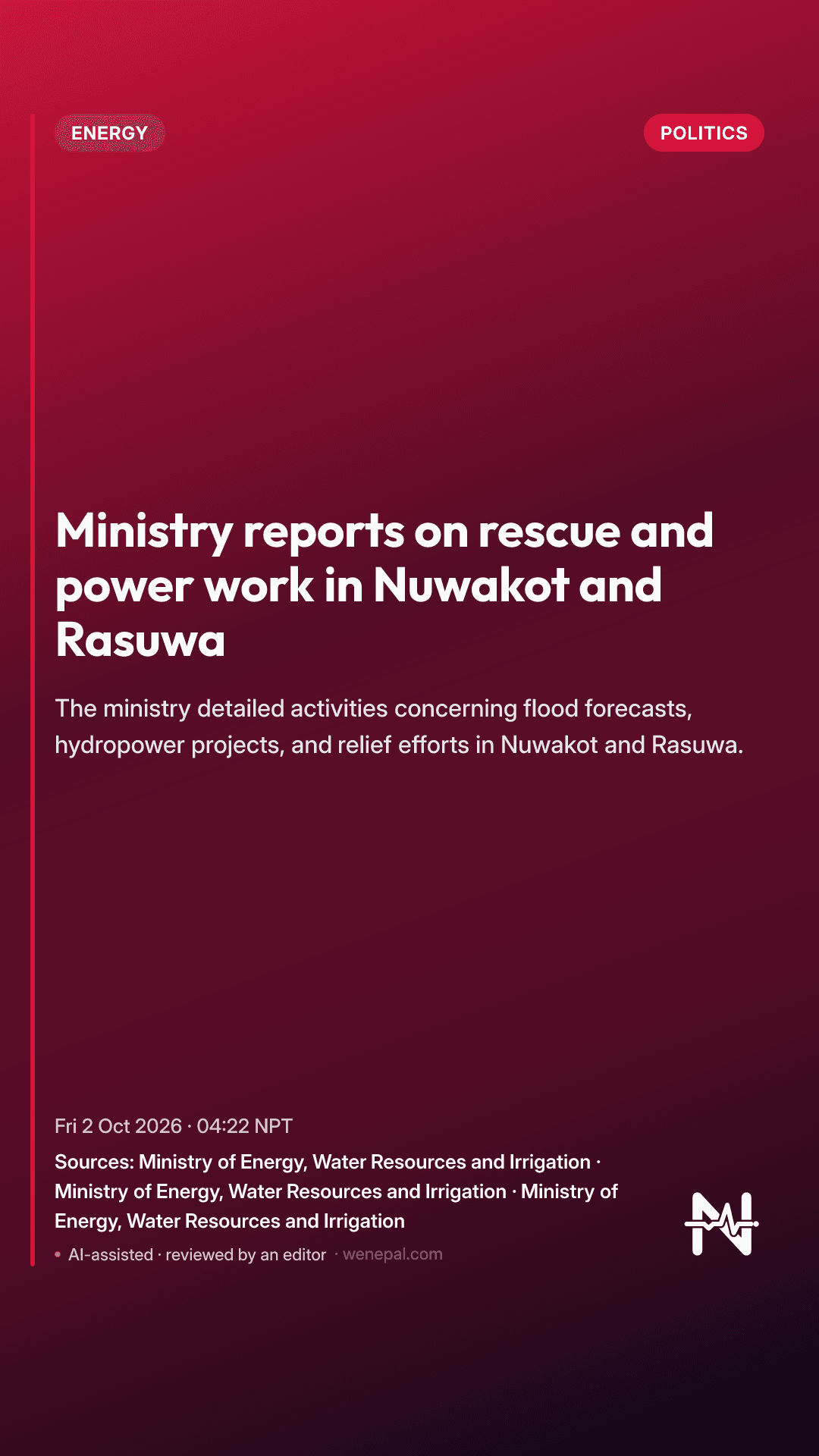 Ministry reports on rescue and power work in Nuwakot and Rasuwa