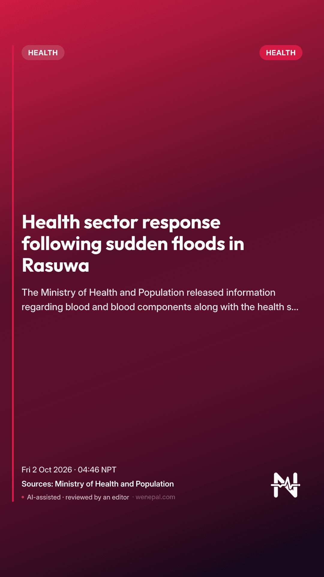 Health sector response following sudden floods in Rasuwa