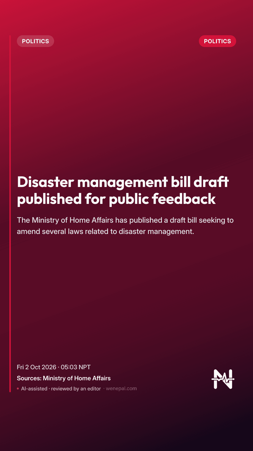 Disaster management bill draft published for public feedback