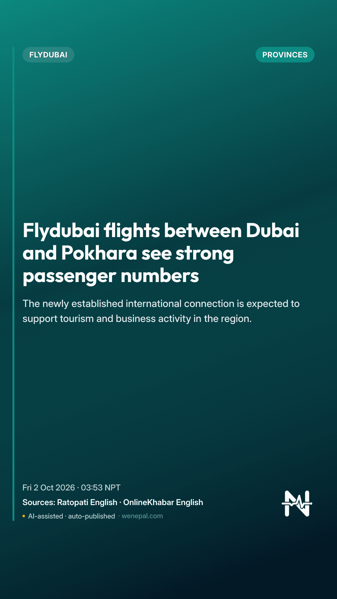 Flydubai flights between Dubai and Pokhara see strong passenger numbers