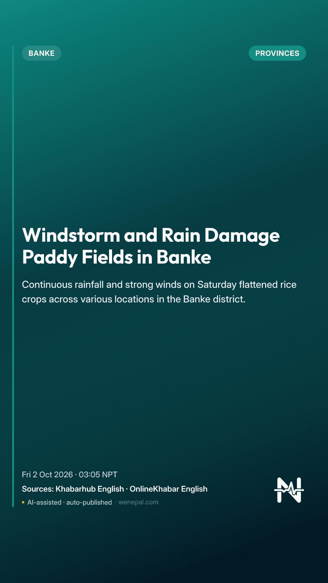 Windstorm and Rain Damage Paddy Fields in Banke