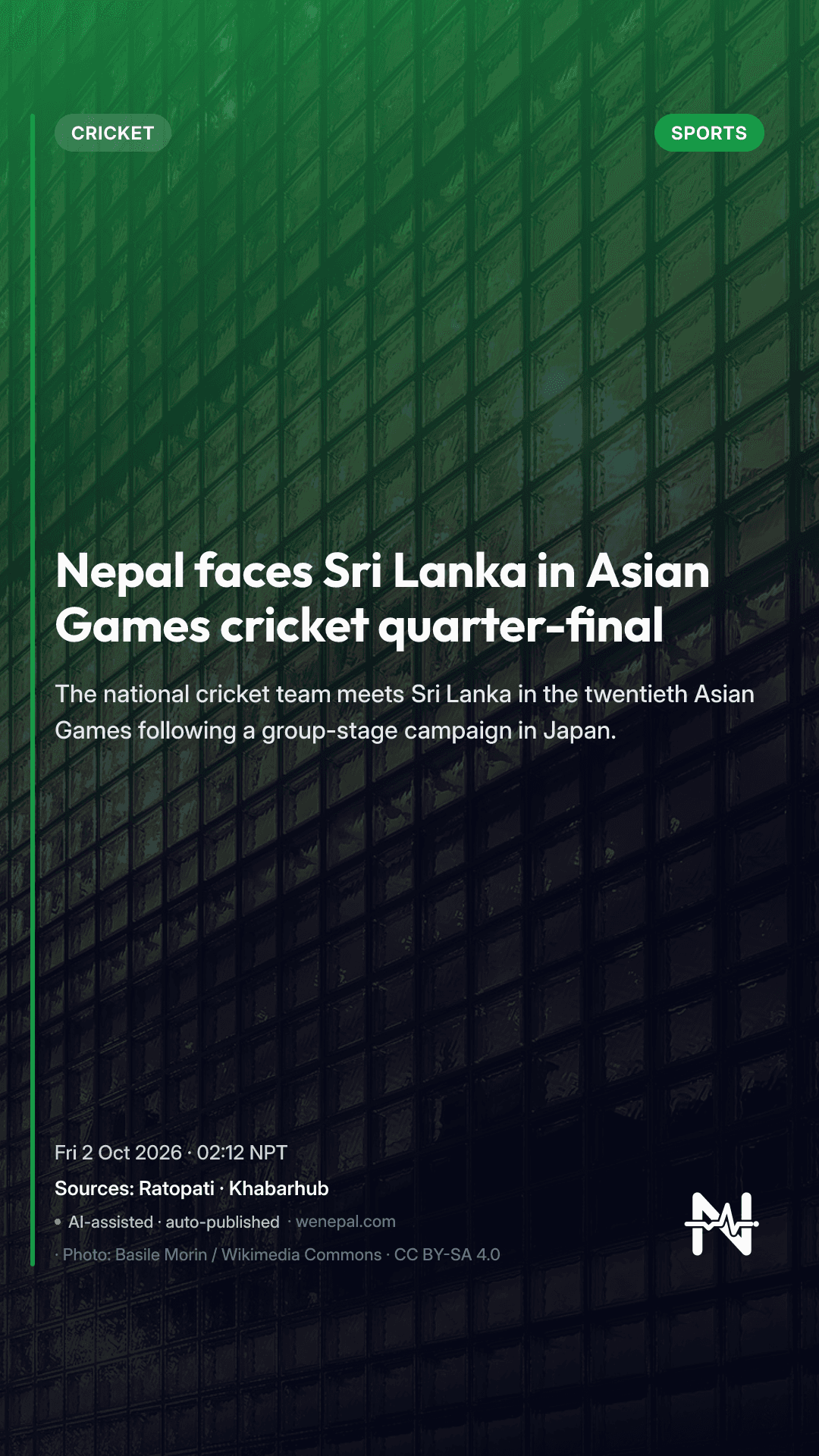 Nepal faces Sri Lanka in Asian Games cricket quarter-final