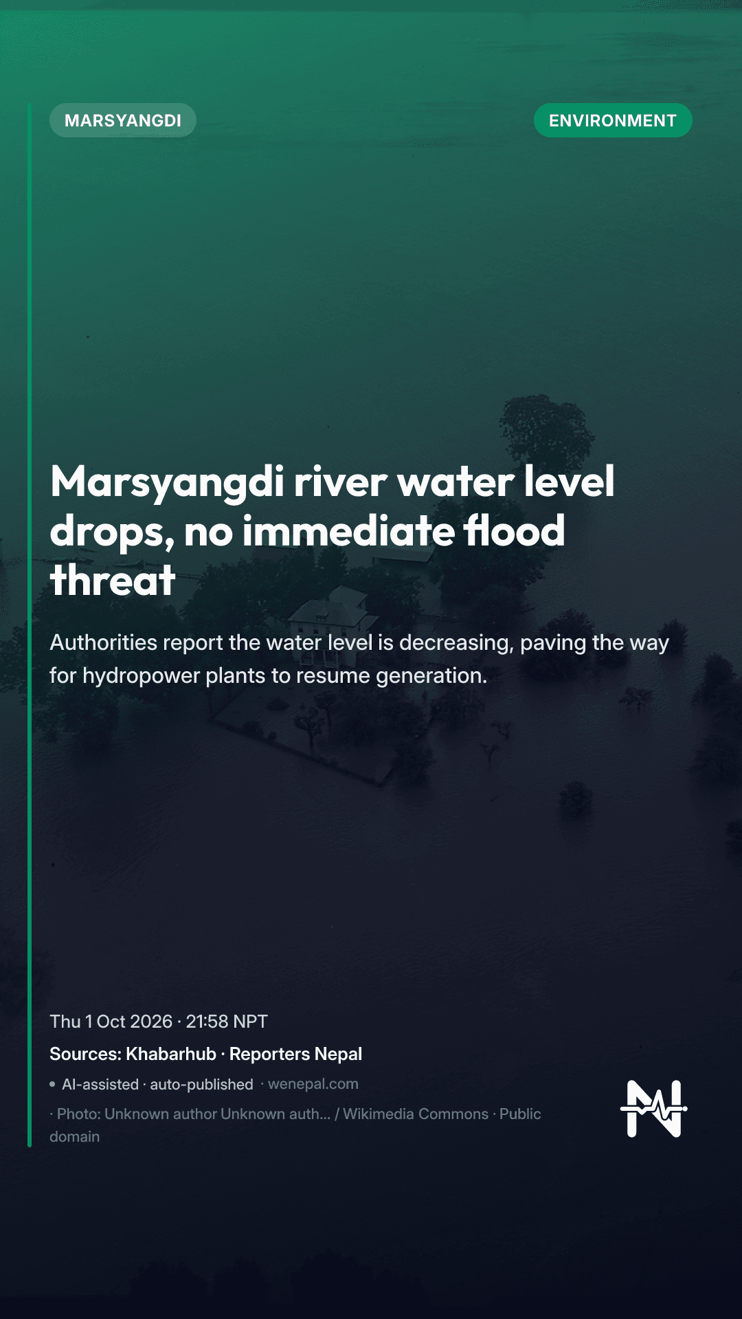 Marsyangdi river water level drops, no immediate flood threat