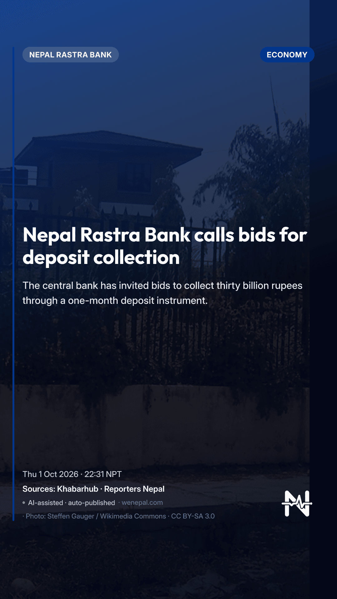 Nepal Rastra Bank calls bids for deposit collection