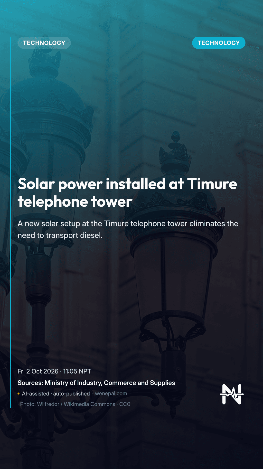 Solar power installed at Timure telephone tower