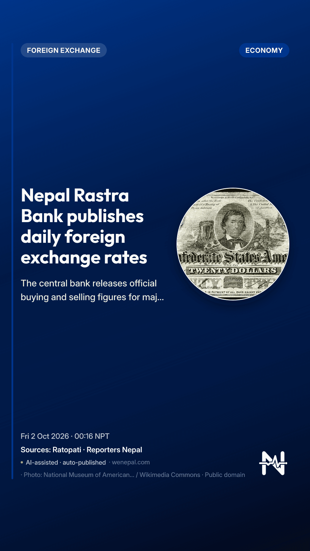 Nepal Rastra Bank publishes daily foreign exchange rates