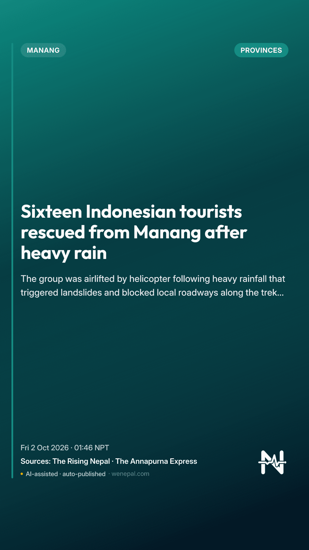 Sixteen Indonesian tourists rescued from Manang after heavy rain