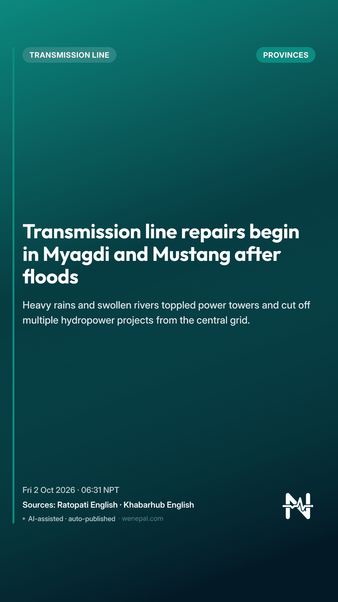 Transmission line repairs begin in Myagdi and Mustang after floods