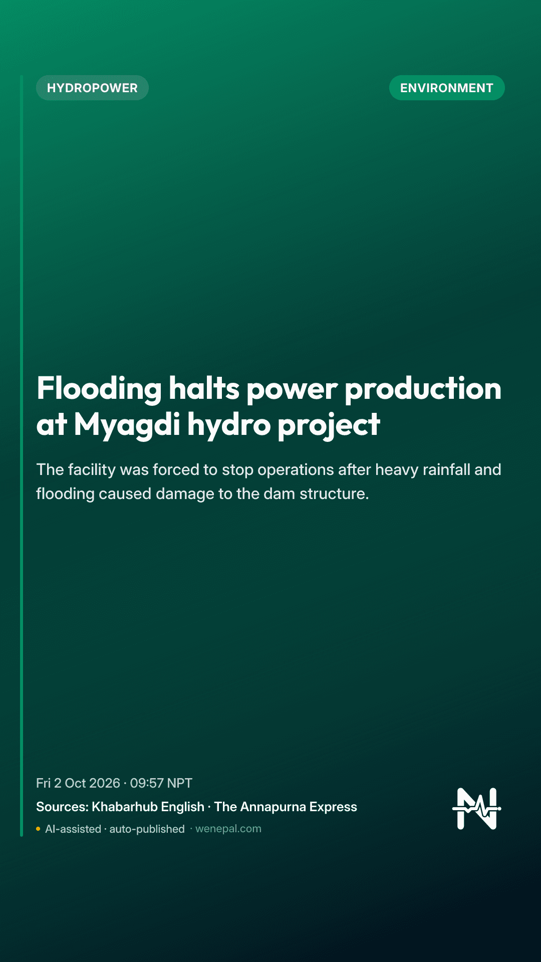 Flooding halts power production at Myagdi hydro project