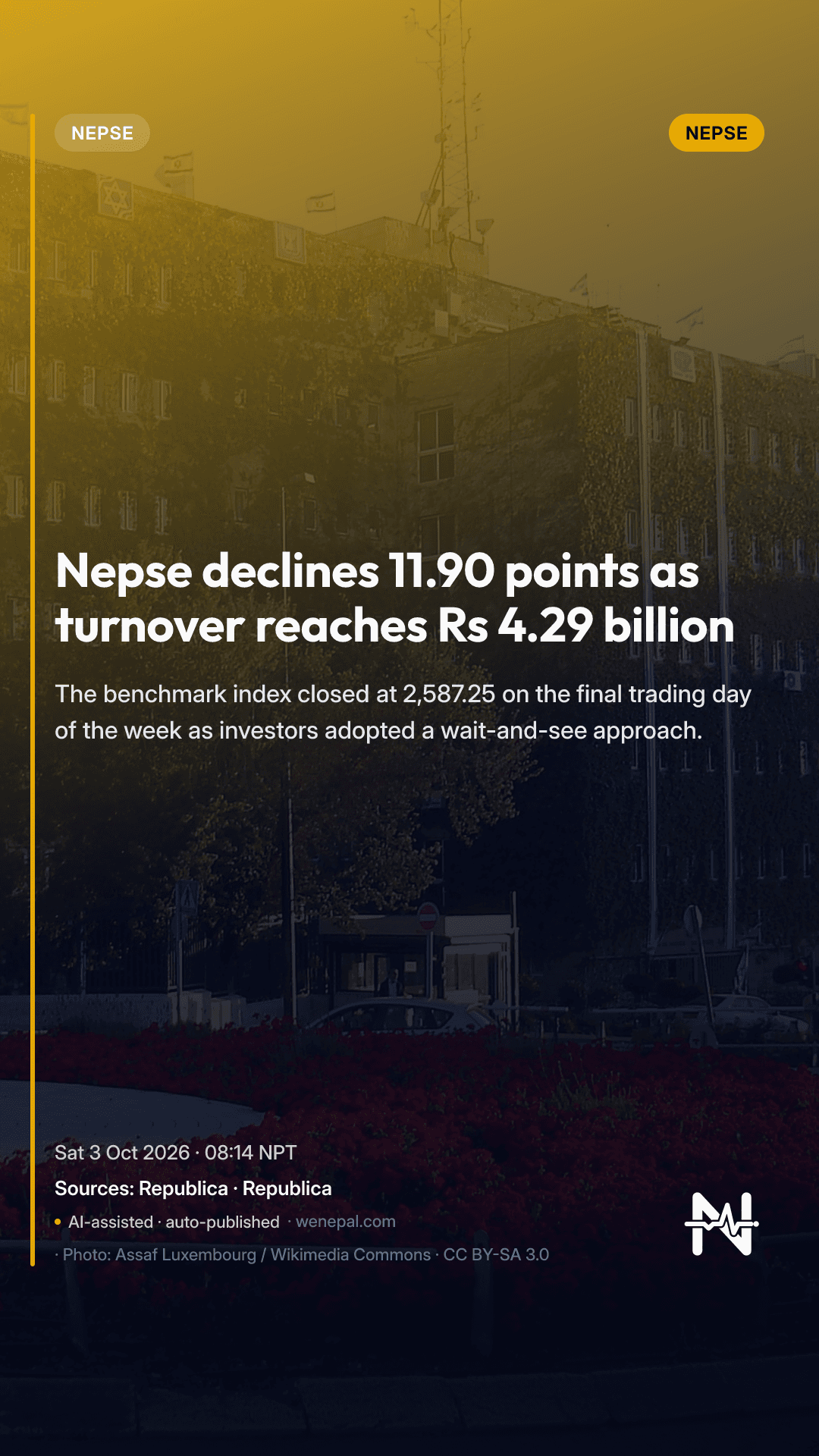Nepse declines 11.90 points as turnover reaches Rs 4.29 billion