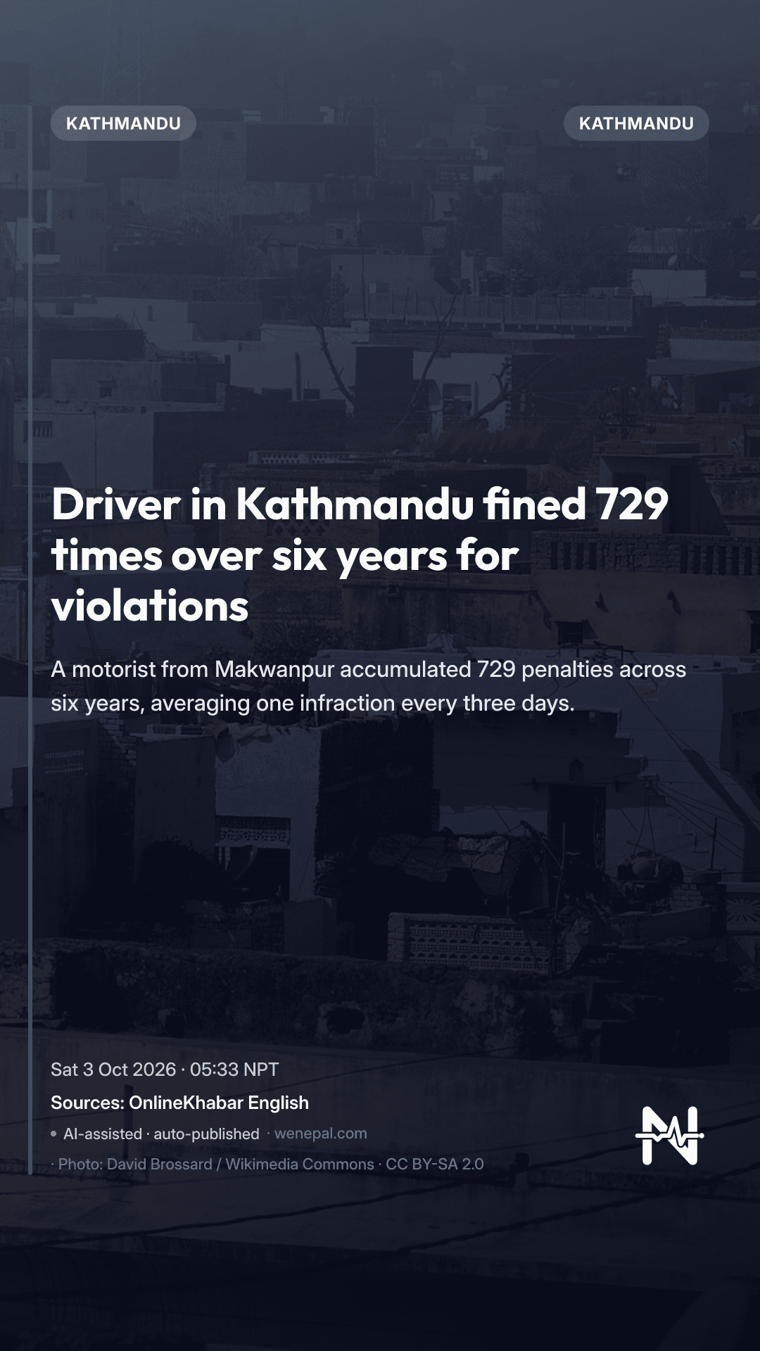 Driver in Kathmandu fined 729 times over six years for violations