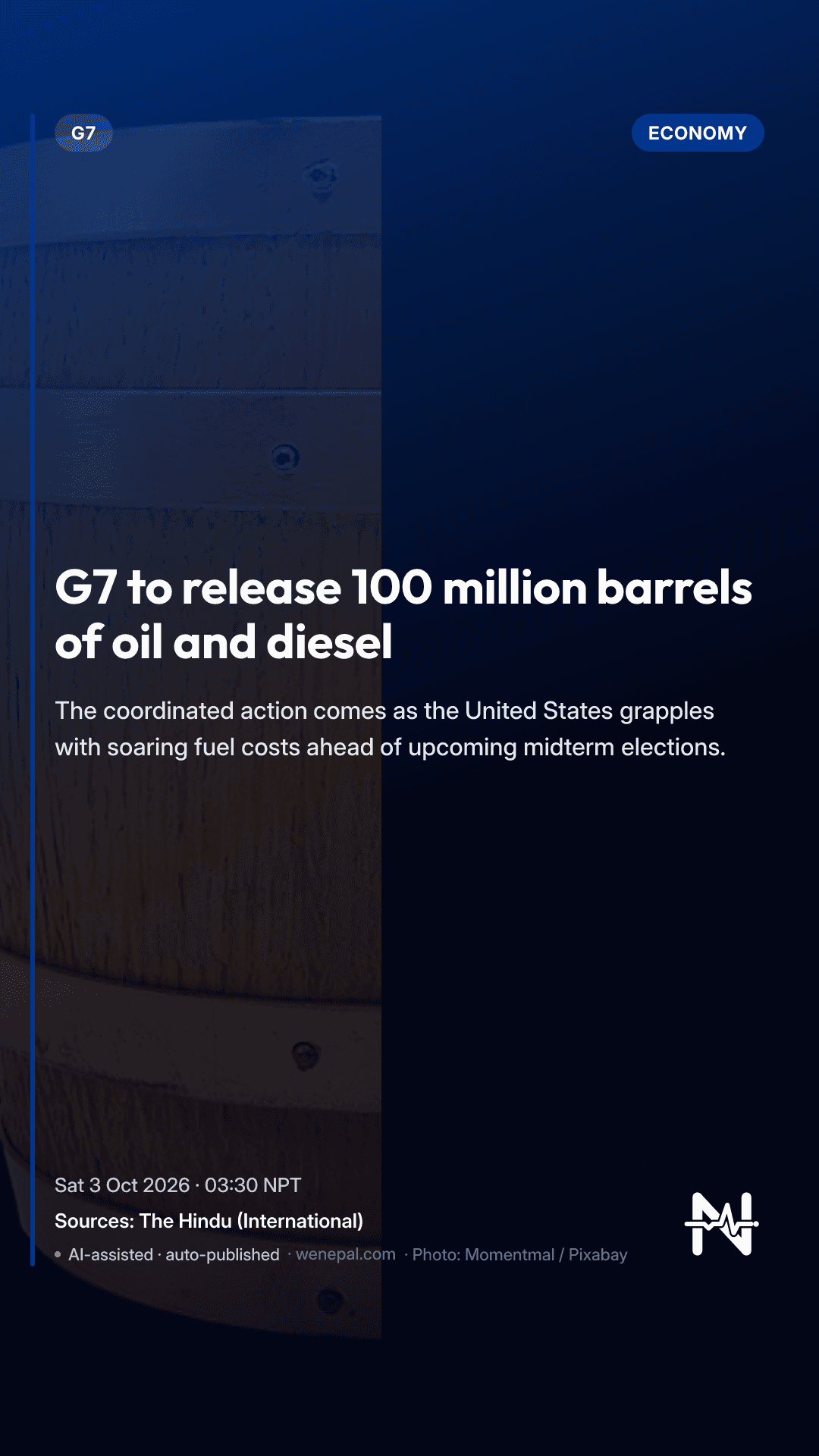 G7 to release 100 million barrels of oil and diesel