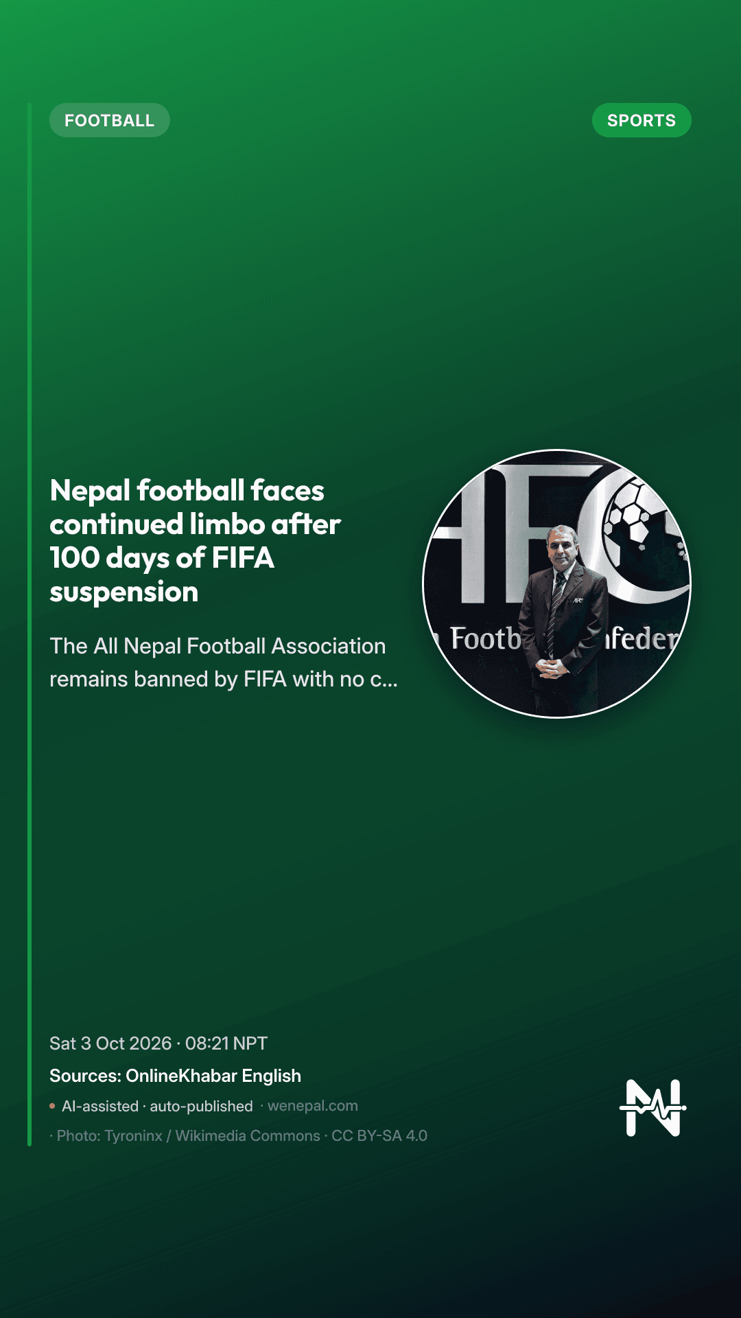 Nepal football faces continued limbo after 100 days of FIFA suspension