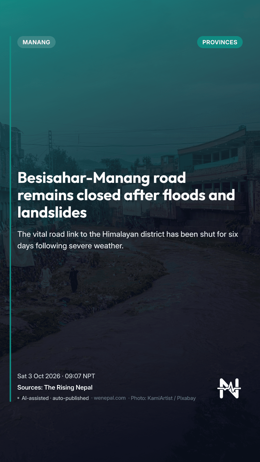Besisahar-Manang road remains closed after floods and landslides