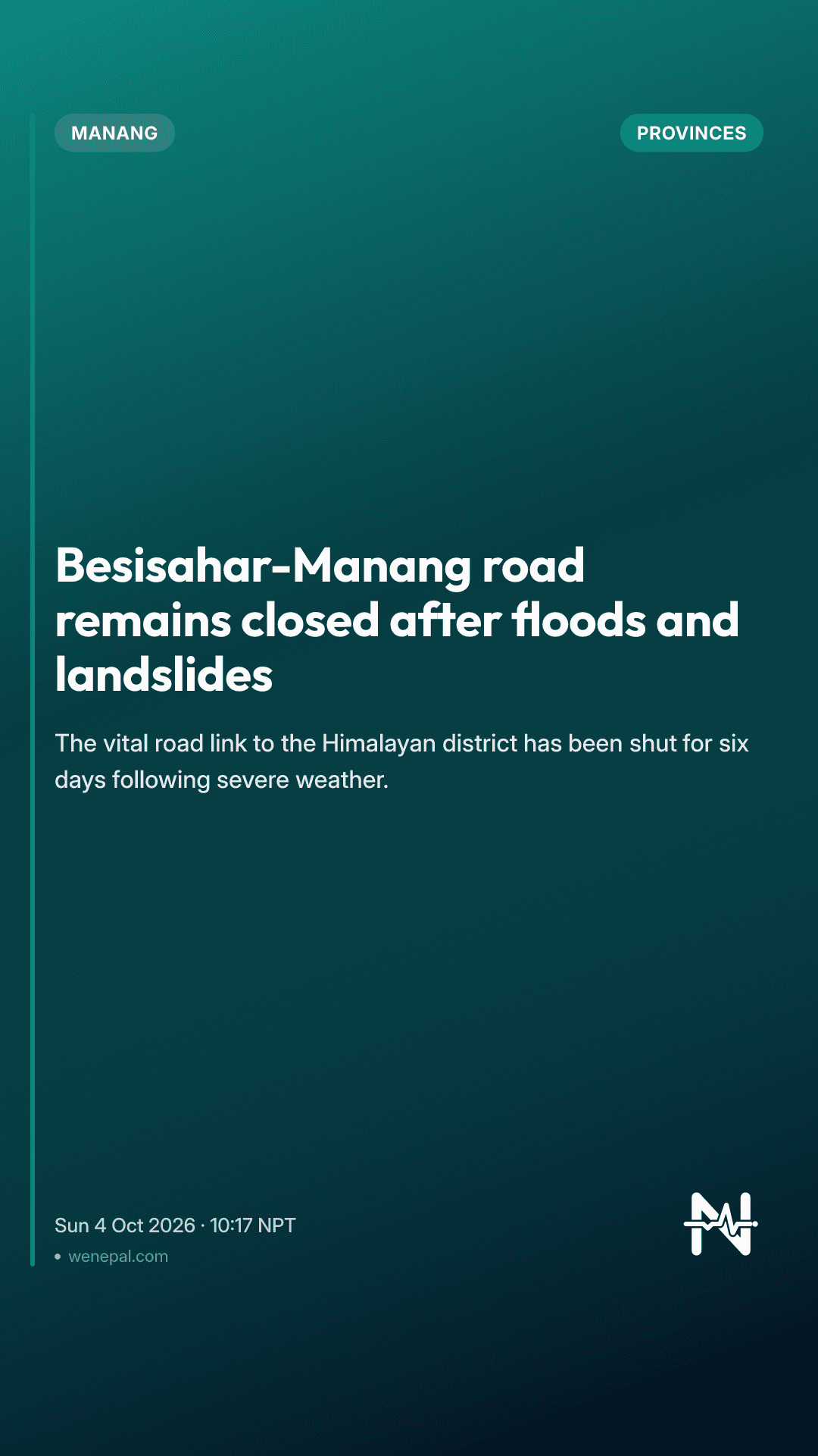 Besisahar-Manang road remains closed after floods and landslides