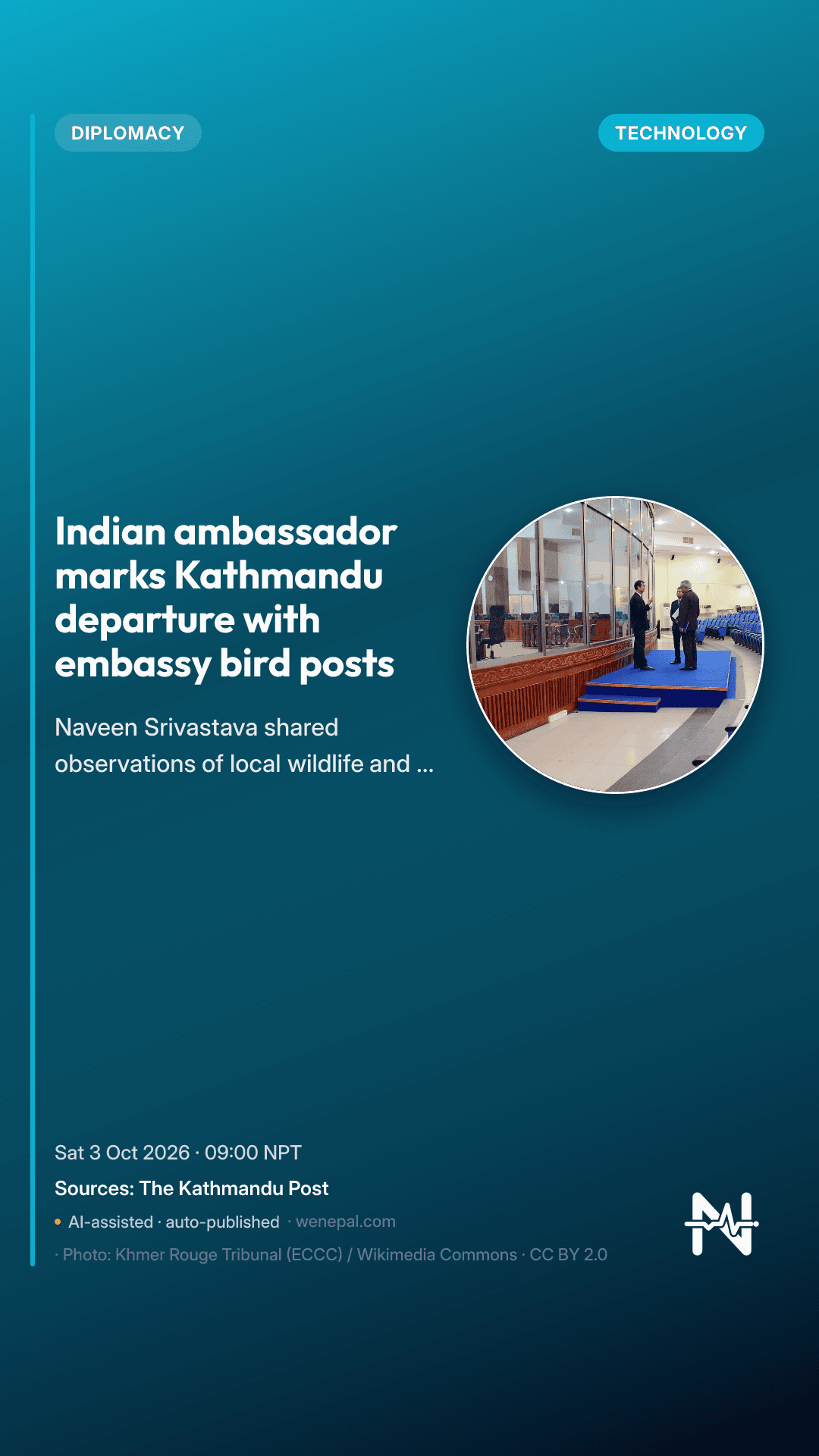 Indian ambassador marks Kathmandu departure with embassy bird posts