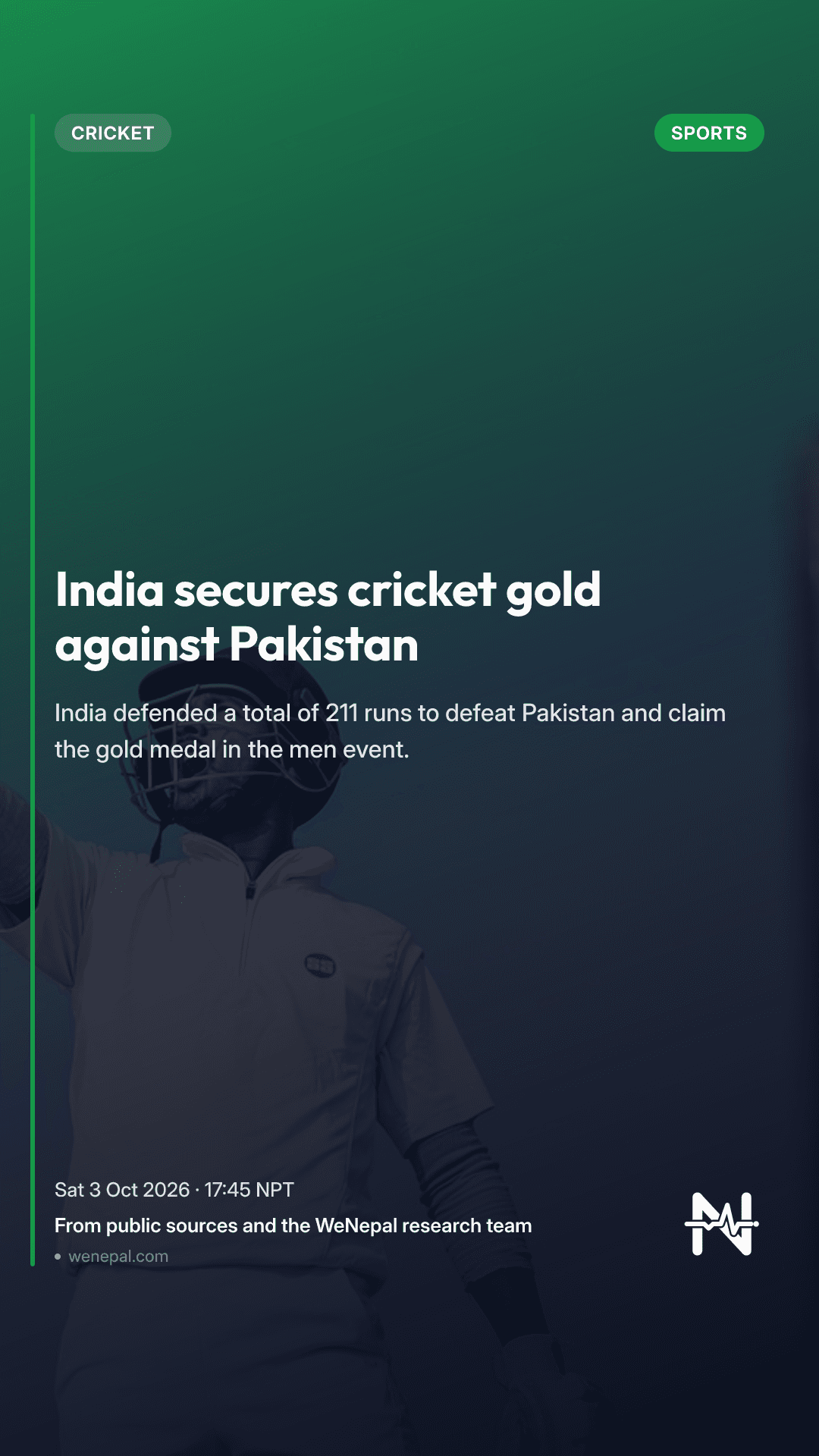 India secures cricket gold against Pakistan