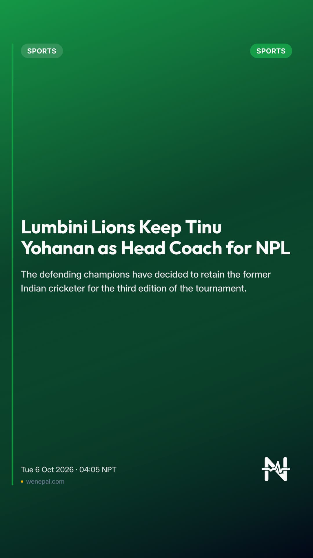 Lumbini Lions Keep Tinu Yohanan as Head Coach for NPL