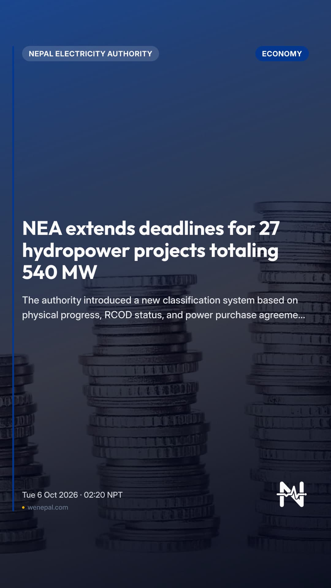 NEA extends deadlines for 27 hydropower projects totaling 540 MW
