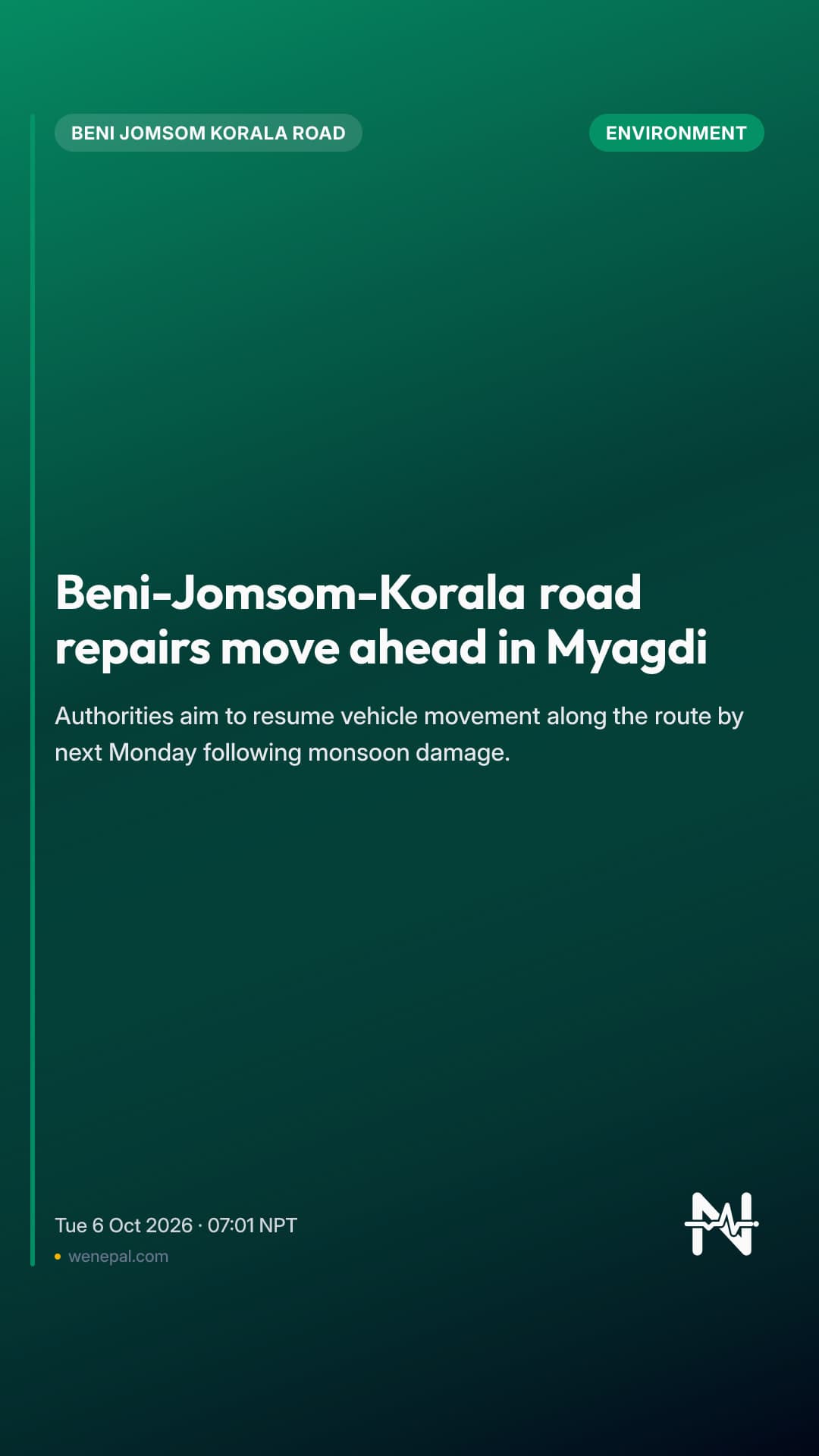 Beni-Jomsom-Korala road repairs move ahead in Myagdi