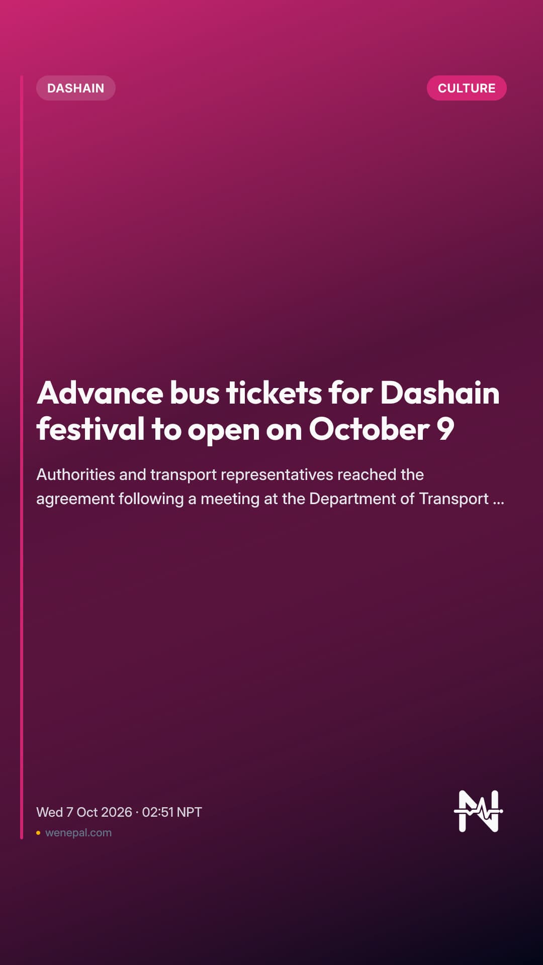 Advance bus tickets for Dashain festival to open on October 9
