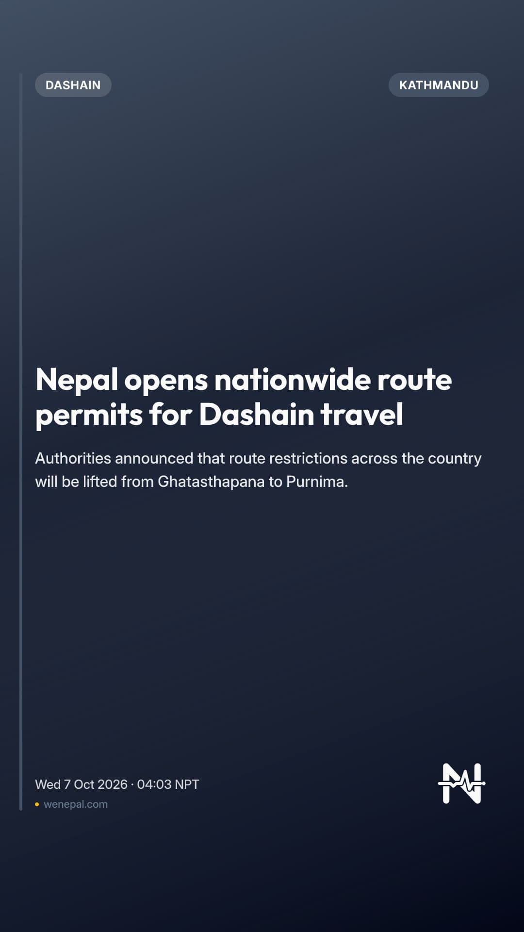 Nepal opens nationwide route permits for Dashain travel