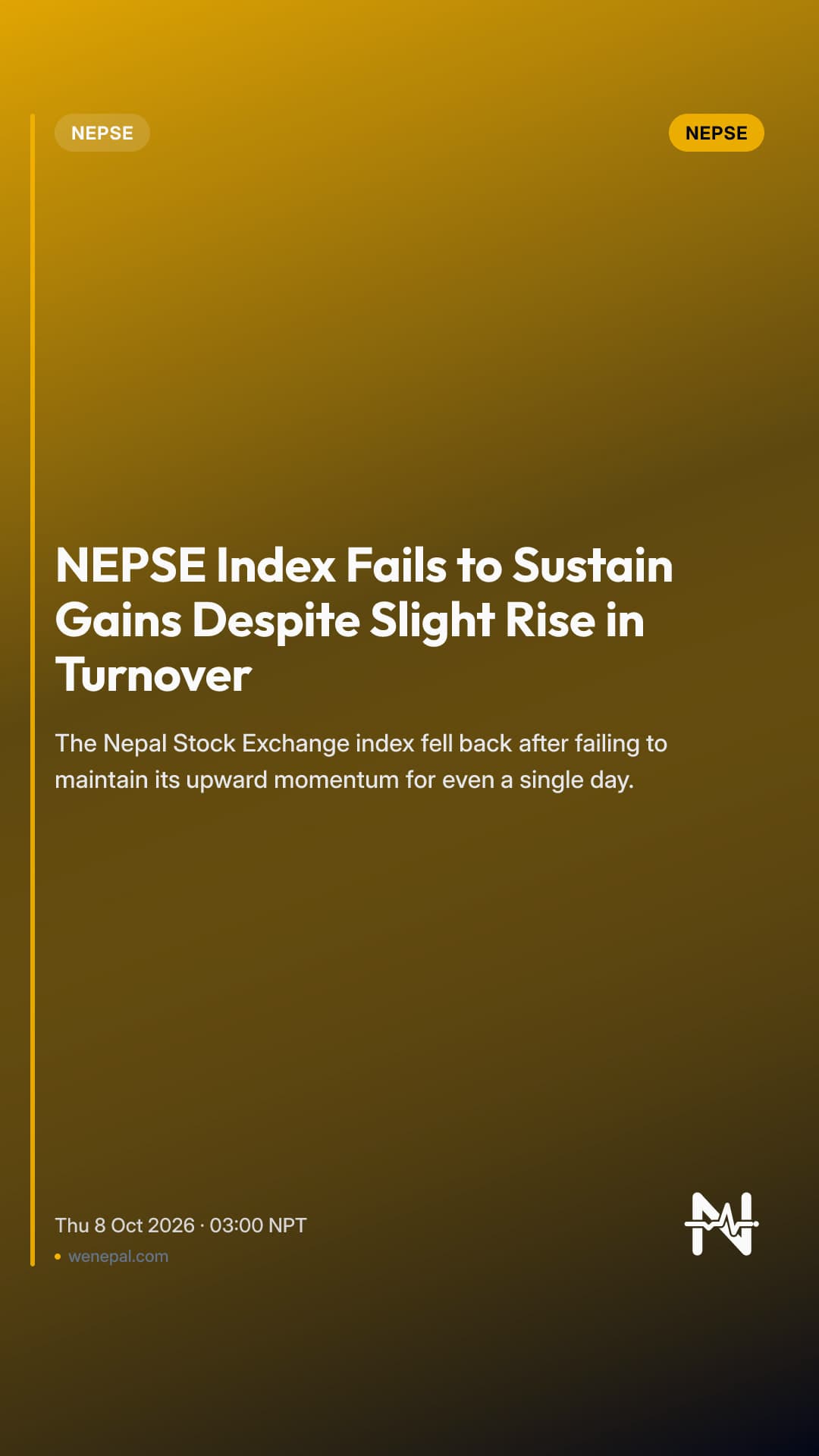 NEPSE Index Fails to Sustain Gains Despite Slight Rise in Turnover