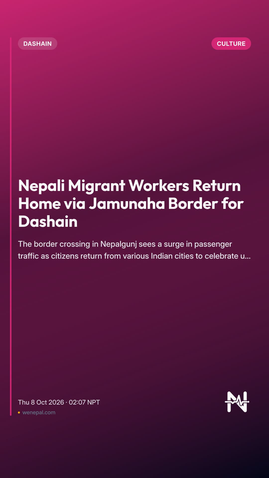 Nepali Migrant Workers Return Home via Jamunaha Border for Dashain