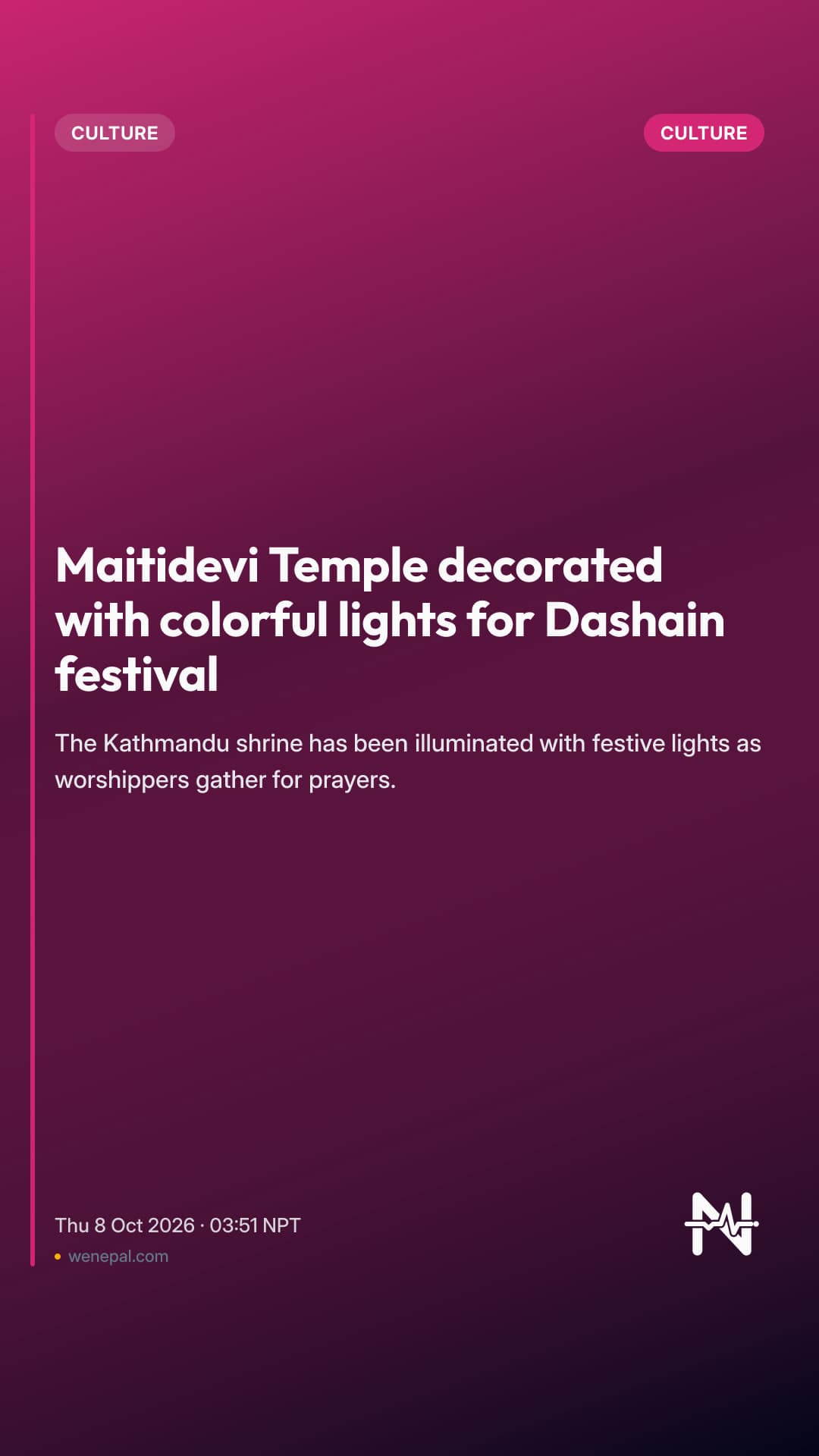 Maitidevi Temple decorated with colorful lights for Dashain festival