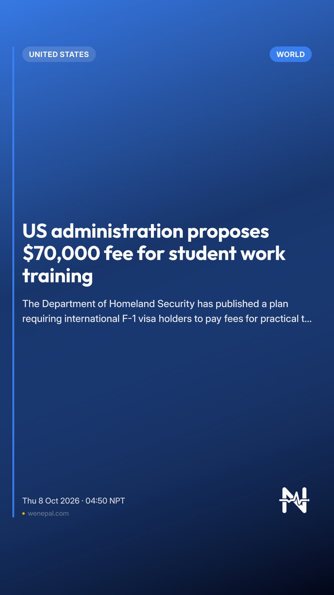 US administration proposes $70,000 fee for student work training