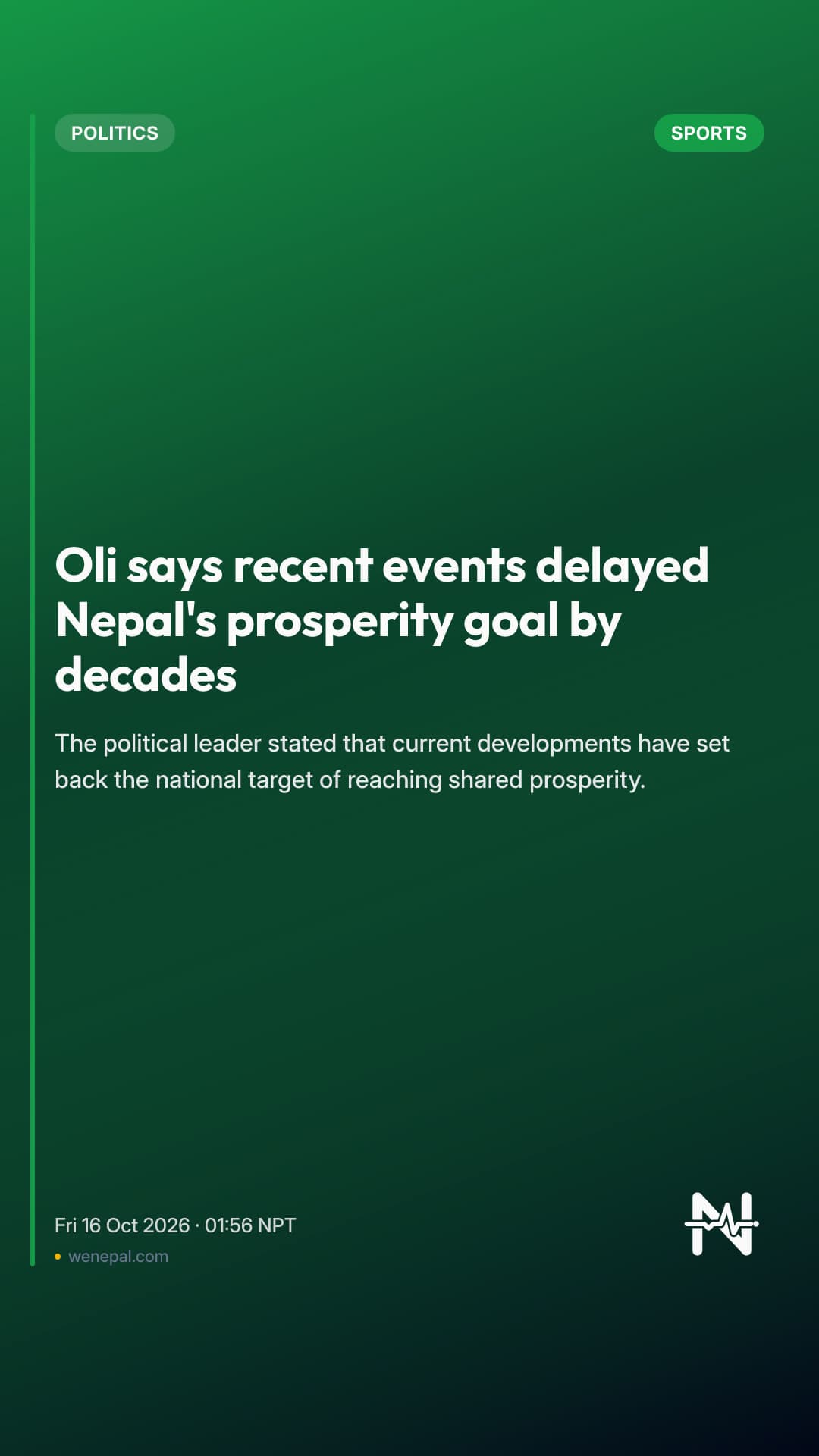 Oli says recent events delayed Nepal's prosperity goal by decades