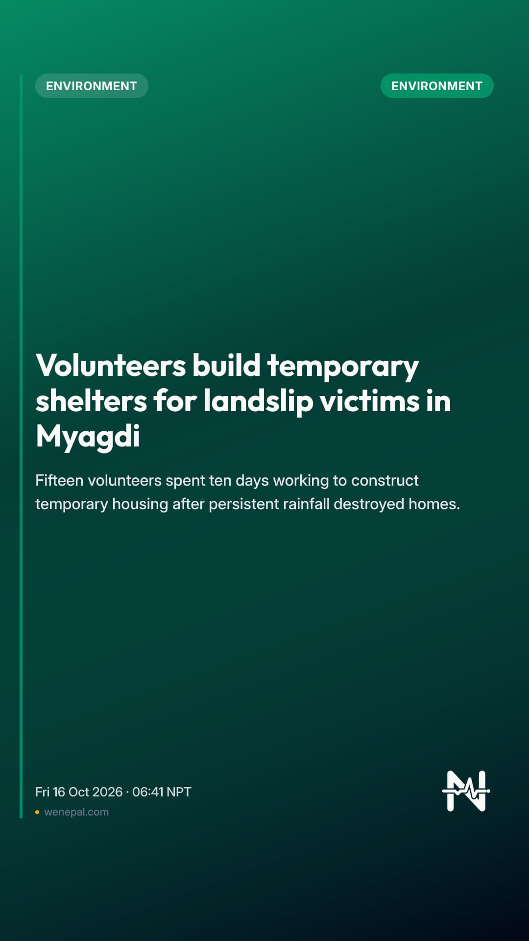 Volunteers build temporary shelters for landslip victims in Myagdi