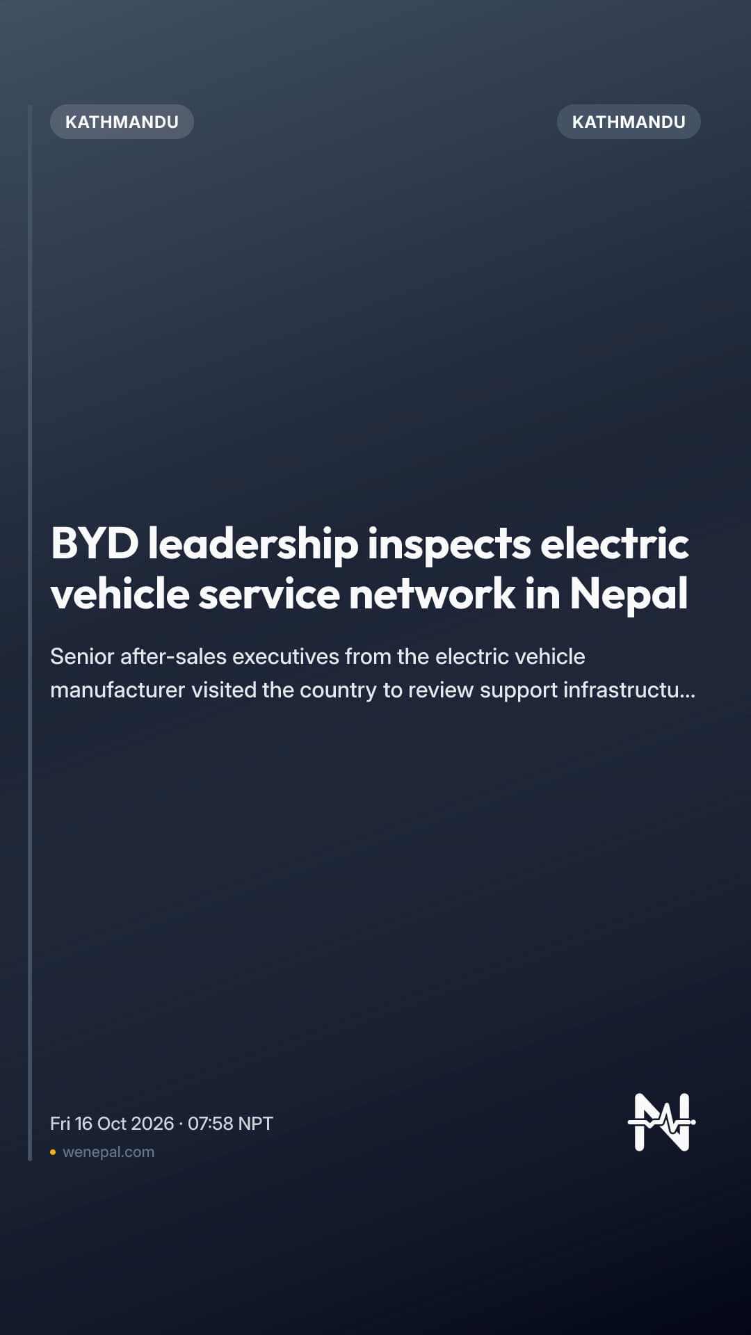 BYD leadership inspects electric vehicle service network in Nepal