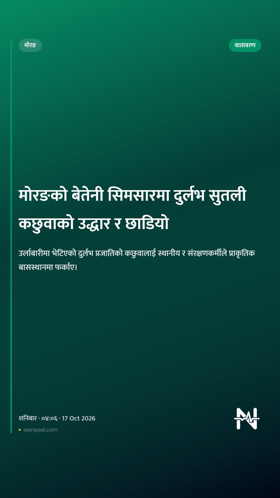 मोरङको बेतेनी सिमसारमा दुर्लभ सुतली कछुवाको उद्धार र छाडियो
