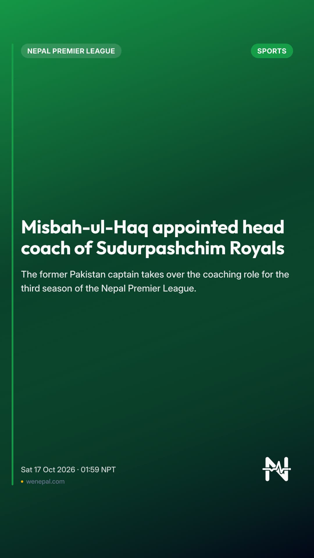 Misbah-ul-Haq appointed head coach of Sudurpashchim Royals