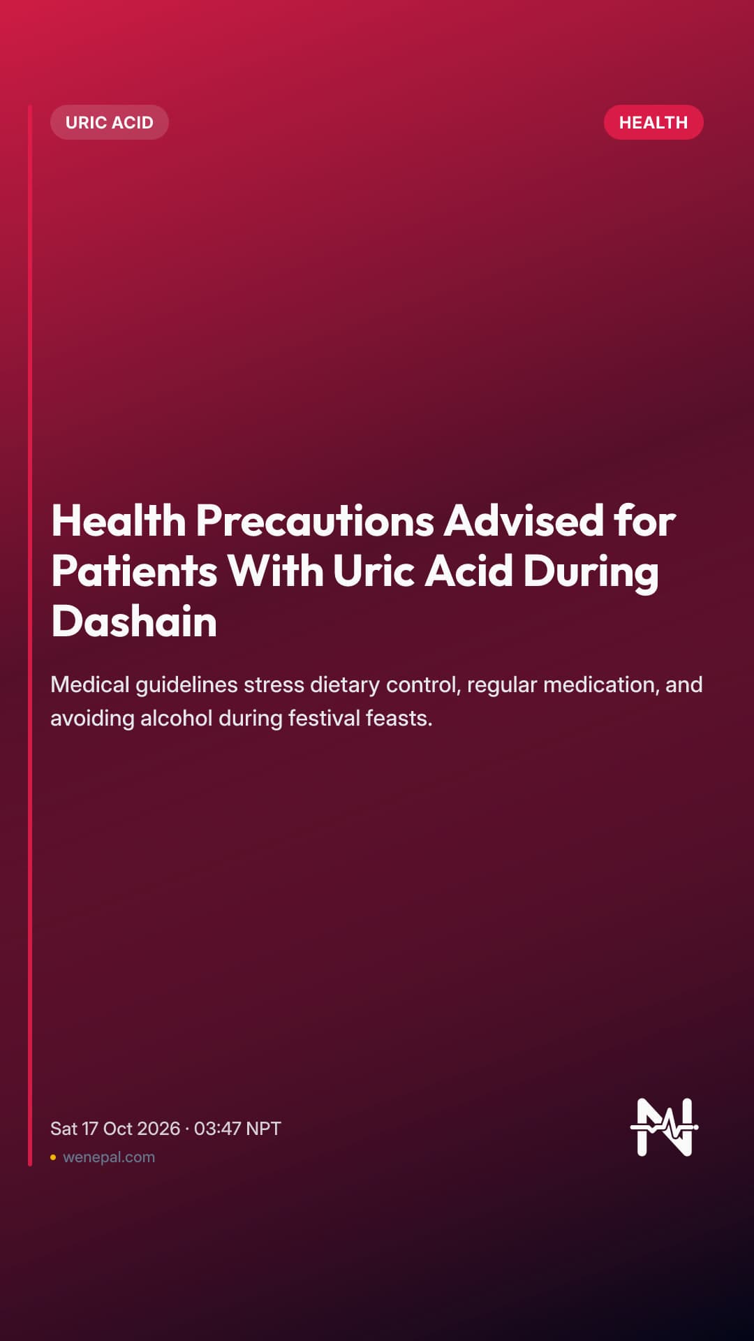 Health Precautions Advised for Patients With Uric Acid During Dashain
