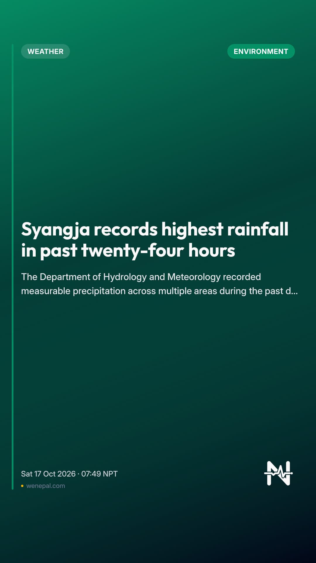 Syangja records highest rainfall in past twenty-four hours