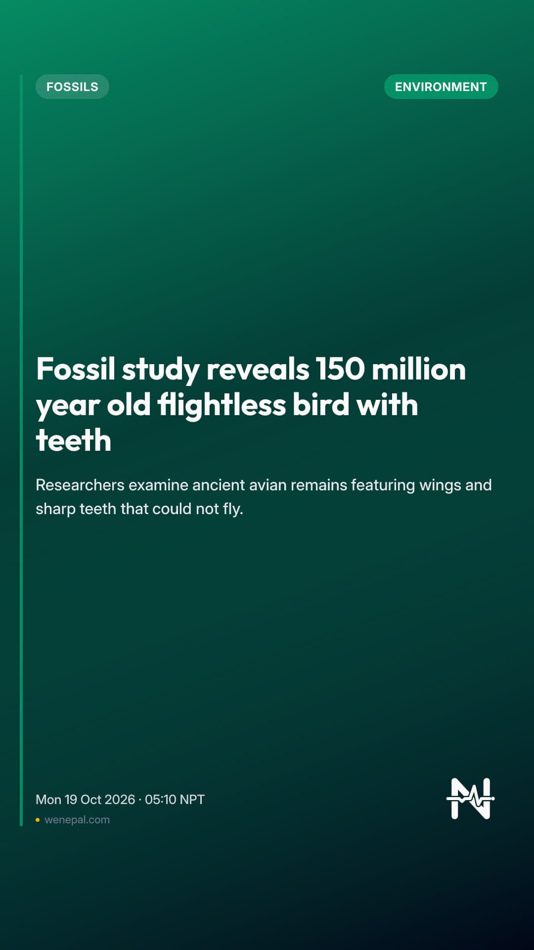 Fossil study reveals 150 million year old flightless bird with teeth