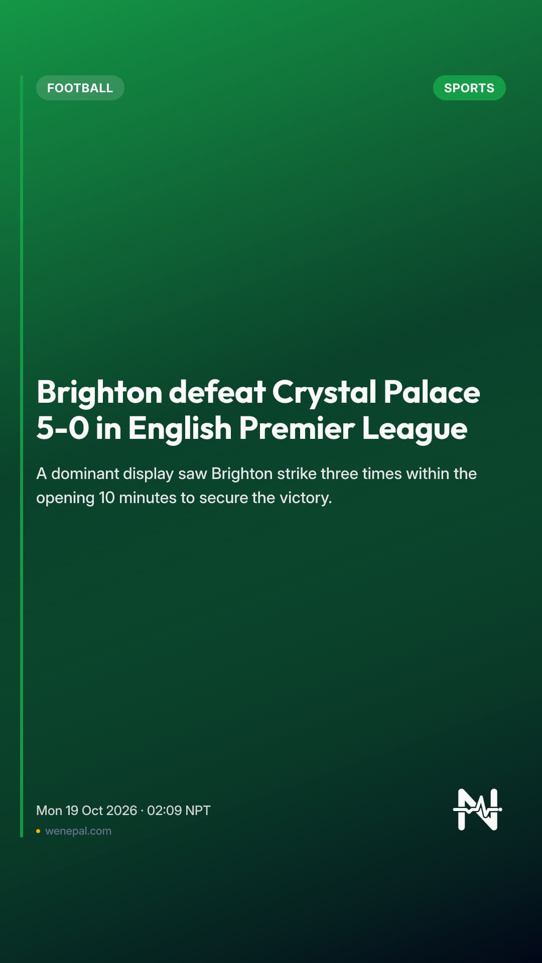 Brighton defeat Crystal Palace 5-0 in English Premier League