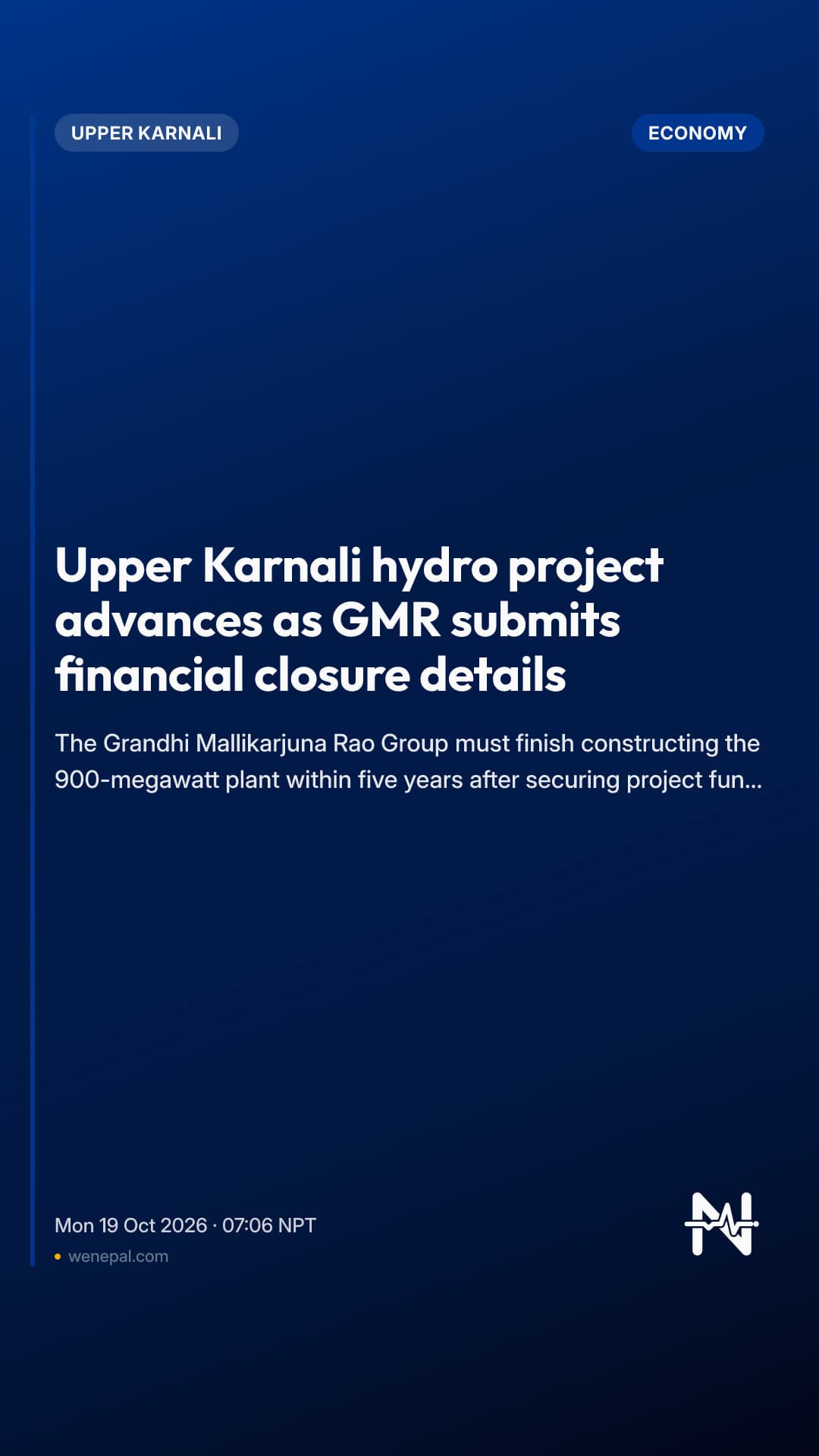 Upper Karnali hydro project advances as GMR submits financial closure details